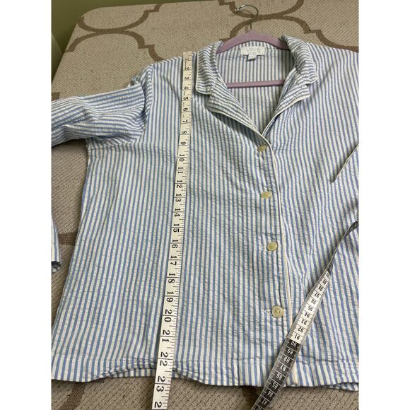GAP blue white seersucker pajama set, poplin pant & sleep shirt, size large - Picture 3 of 14